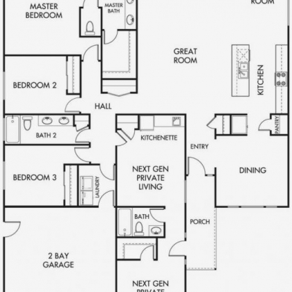 Home Floor Plan 3 bedroom  2 bath with private guest suite and 2 car garage